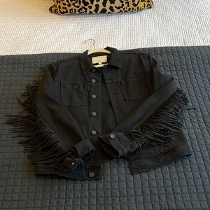 Black denim fringe jacket